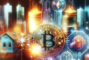 Symbole der Anlageklassen Immobilien, Bitcoin, Gold und Anleihen